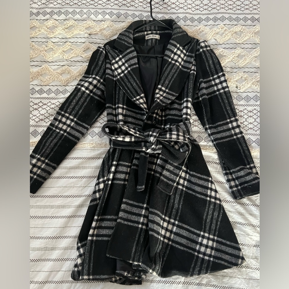 Black and White Plaid Coat
